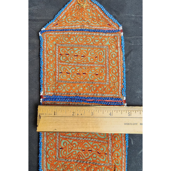 Kuchi Embroidered Pouch Wallet Central Asian Handmade Beaded Orange-Yellow - Picture 4 of 8